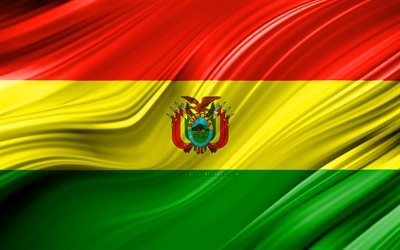 4k, البوليفي العلم, بلدان أمريكا الجنوبية, 3D الموجات, علم بوليفيا, الرموز الوطنية, بوليفيا 3D العلم, الفن, أمريكا الجنوبية, بوليفيا