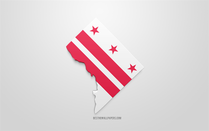 3d flag of District of Columbia, map silhouette of District of Columbia, US state, 3d art, District of Columbia 3d flag, USA, North America, District of Columbia, geography, District of Columbia 3d silhouette