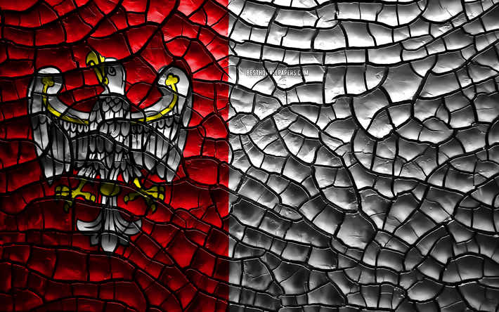 Bandera de Mayor, 4k, polaco voivod&#237;as, agrietado suelo, Polonia, gran bandera, arte 3D, Mayor, Voivod&#237;as de Polonia, los distritos administrativos, Mayor en 3D de la bandera, Europa