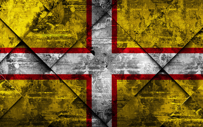 Flagga av Dorset, 4k, grunge konst, rhombus grunge textur, Grevskapen i England, Dorset flagga, England, nationella symboler, Dorset, F&#246;renade Kungariket, kreativ konst