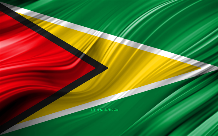 4k, Guyana bandiera, paesi del Sud america, 3D onde, Bandiera della Guyana, simboli nazionali, Guyana 3D, bandiera, arte, America del Sud, Guyana