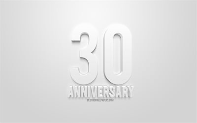 30 &#176; anniversario segno, bianco, 3d, arte, anniversario sfondi, concerti anniversario, sfondo bianco, 30 &#176; anniversario
