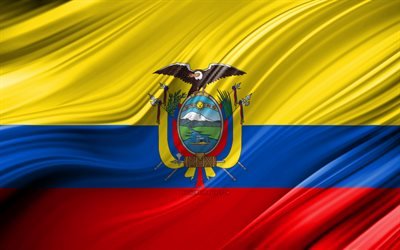 4k, الإكوادوري العلم, بلدان أمريكا الجنوبية, 3D الموجات, العلم إكوادور, الرموز الوطنية, إكوادور 3D العلم, الفن, أمريكا الجنوبية, إكوادور