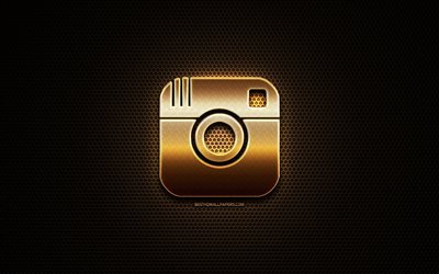 Instagram logo glitter, luova, metalli ruudukon tausta, Instagram logo, merkkej&#228;, Instagram