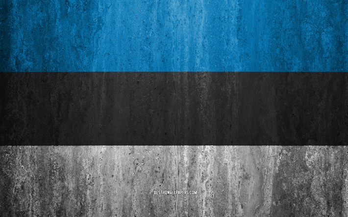 Flag of Estonia, 4k, stone background, grunge flag, Europe, Estonia flag, grunge art, national symbols, Estonia, stone texture
