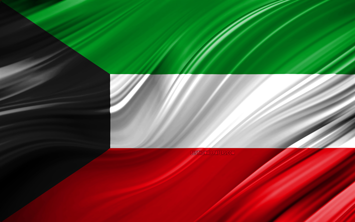 4k, de Kuwait, de bandera, de los pa&#237;ses Asi&#225;ticos, 3D ondas, la Bandera de Kuwait, los s&#237;mbolos nacionales, Kuwait 3D de la bandera, arte, Asia, Kuwait