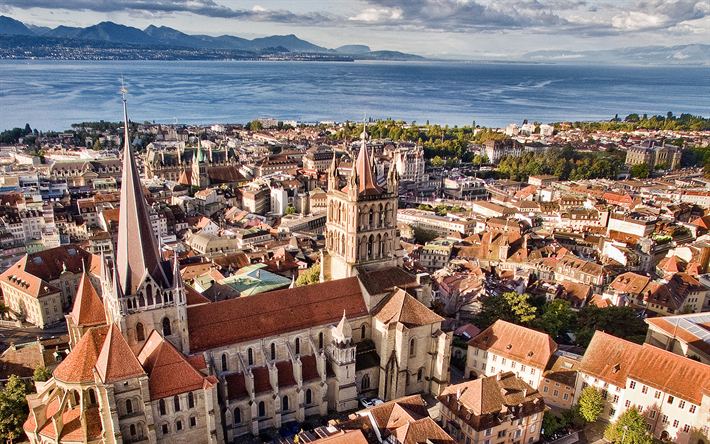 Lausanne, cityscapes, summer, swiss cities, Lake Geneva, Switzerland, Europe
