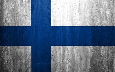 Flag of Finland, 4k, stone background, grunge flag, Europe, Finland flag, grunge art, national symbols, Finland, stone texture