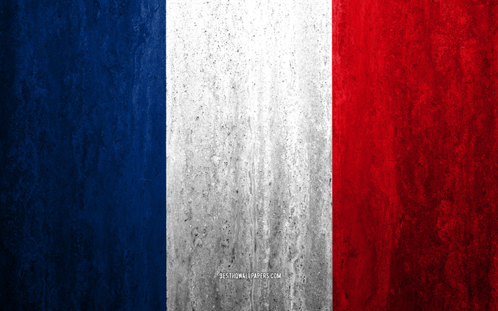 Flagg, 4k, sten bakgrund, grunge flagga, Europa, Frankrike flagga, grunge konst, nationella symboler, Frankrike, sten struktur