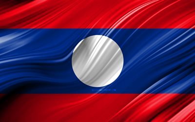 4k, Laosin lippu, Aasian maissa, 3D-aallot, Lippu Laosin, kansalliset symbolit, Laos 3D flag, art, Aasiassa, Laos