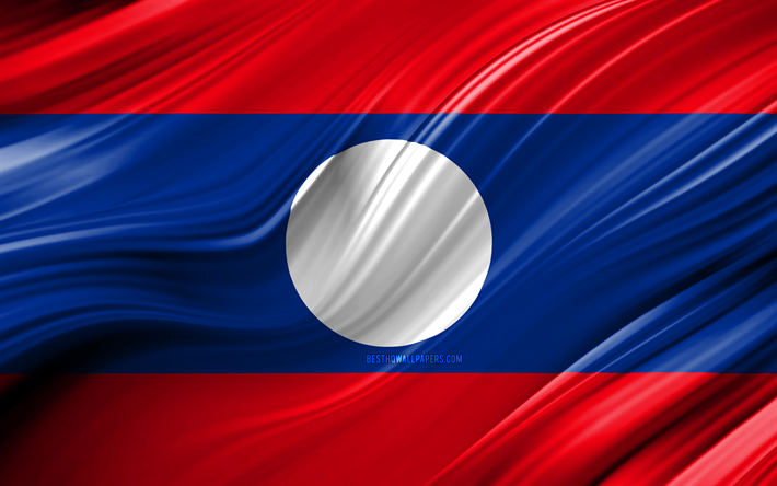 4k, Laotian flag, Asian countries, 3D waves, Flag of Laos, national symbols, Laos 3D flag, art, Asia, Laos