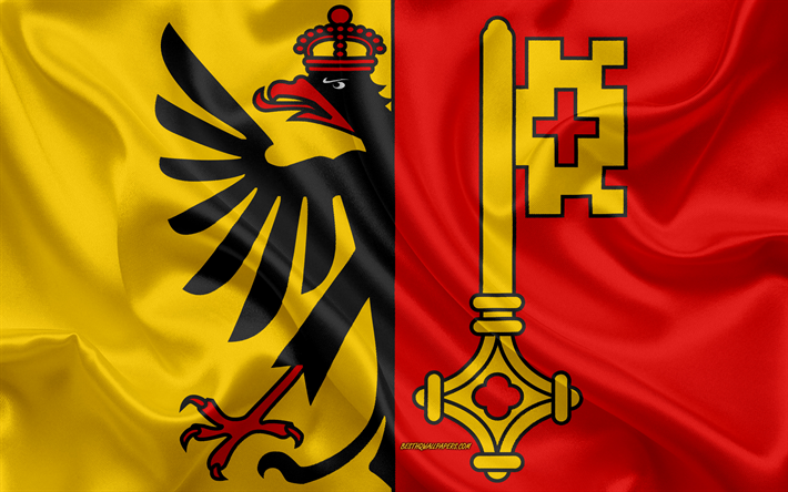 flagge von genf, 4k, kanton, seide flagge, seide textur, kanton genf, schweiz, symbole, genf flagge, europa