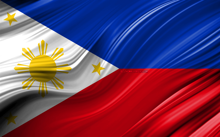 4k, Filippinerna flagga, Asiatiska l&#228;nder, 3D-v&#229;gor, Flaggan i Filippinerna, nationella symboler, Filippinerna 3D-flagga, konst, Asien, Filippinerna