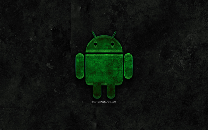 Android pedra logotipo, pedra preta de fundo, Android, criativo, grunge, Android logotipo, marcas
