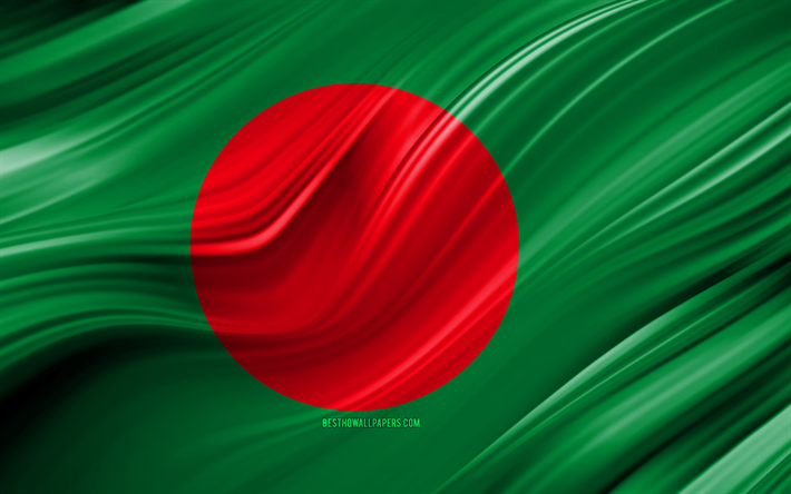 4k, Bangladeshin lippu, Aasian maissa, 3D-aallot, kansalliset symbolit, Bangladeshin 3D flag, art, Aasiassa, Bangladesh