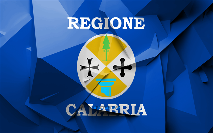 4k, Lipun Calabria, geometrinen taide, Italian alueilla, Calabria lippu, luova, italian alueilla, Calabria, hallintoalueet, Calabria 3D flag, Italia