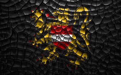 Bandiera del Brabante Fiammingo, 4k, province belghe, incrinato suolo, Belgio, Brabante Fiammingo bandiera, 3D, arte, Brabante Fiammingo, le Province del Belgio, i distretti amministrativi, Brabante Fiammingo 3D, bandiera, Europa