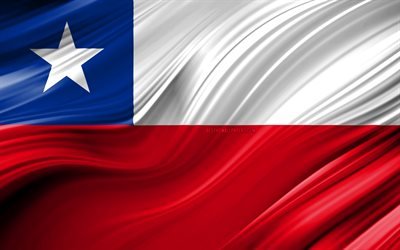 4k, チリのフラグ, 南米諸国, 3D波, 旗のチリ, 国立記号, チリ3Dフラグ, 美術, 南米, チリ