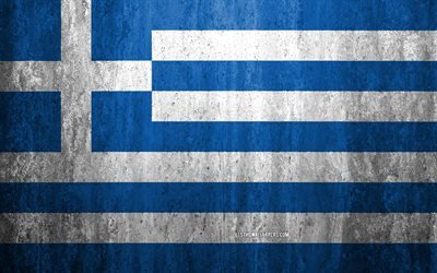 Yunanistan bayrak, 4k, taş arka plan, grunge bayrak, Avrupa, grunge sanat, ulusal semboller, Yunanistan, taş doku
