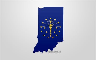 &quot;3d de la bandera de Indiana, mapa de la silueta de Indiana, estado de EEUU, arte 3d, Indiana 3d de la bandera, estados UNIDOS, Am&#233;rica del Norte, Indiana, geograf&#237;a, Indiana 3d silueta
