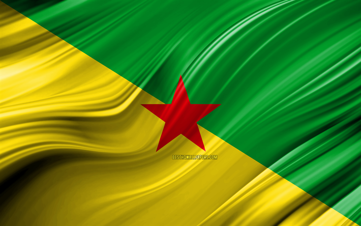 4k, Franska Guyana flagga, Sydamerikanska l&#228;nder, 3D-v&#229;gor, Flaggan i franska Guyana, nationella symboler, Franska Guyana 3D-flagga, konst, Sydamerika, Franska Guyana