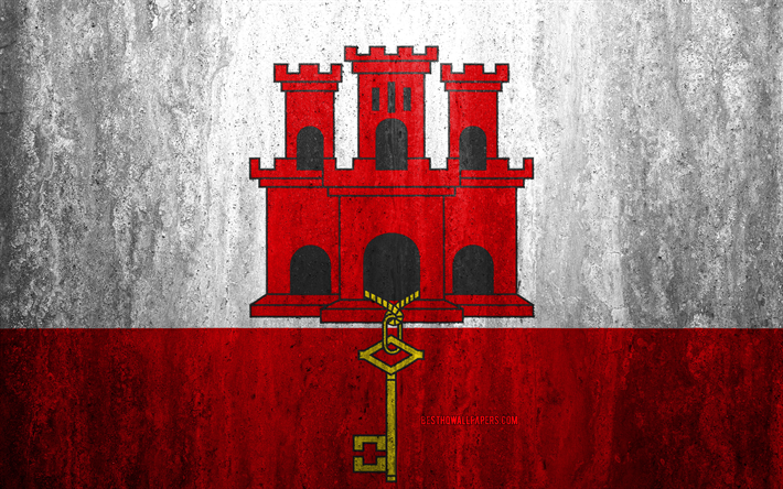 flag of gibraltar, 4k, stone background, grunge flag, europe, gibraltar flag, grunge art, national symbols, gibraltar, stone texture
