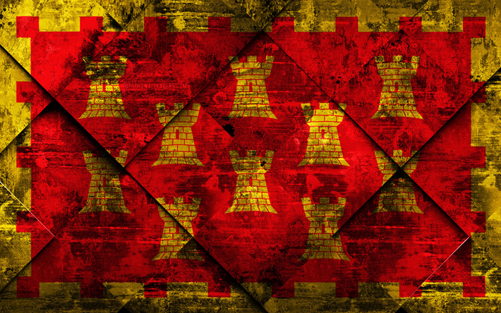 Flag of Greater Manchester, 4k, grunge art, rhombus grunge texture, Counties of England, Greater Manchester flag, England, national symbols, Greater Manchester, United Kingdom, creative art
