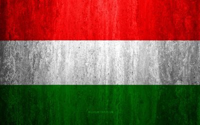 Bandeira da Hungria, 4k, pedra de fundo, grunge bandeira, Europa, Hungria bandeira, grunge arte, s&#237;mbolos nacionais, Hungria, textura de pedra