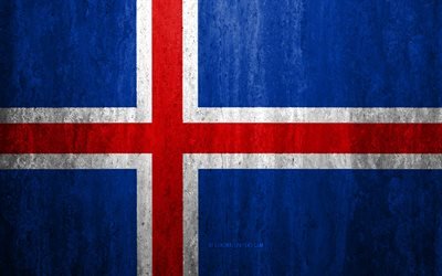 Flagga av Island, 4k, sten bakgrund, grunge flagga, Europa, Islands flagga, grunge konst, nationella symboler, Island, sten struktur