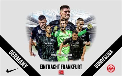 Eintracht Frankfurt, Tysk fotboll club, fotbollsspelare, ledare, Eintracht logotyp, emblem, Bundesliga, Frankfurt am Main, Tyskland, kreativ konst, fotboll, Luka Jovic, Ante Rebic