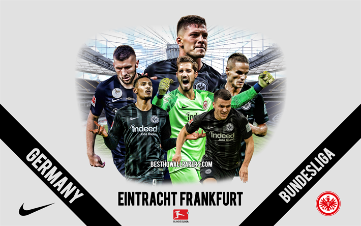 Eintracht Francoforte, squadra di calcio tedesca, i calciatori, i dirigenti, l&#39;Eintracht logo, stemma, Bundesliga, Frankfurt am Main, Germania, creativo, arte, calcio, Luka Jovic, Ante Rebic