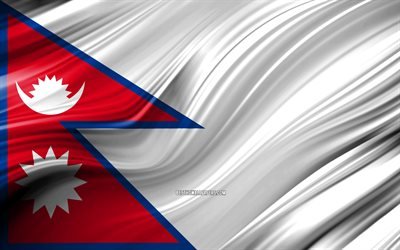 4k, Nepalese, bandiera, paesi Asiatici, 3D onde, Bandiera del Nepal, simboli nazionali, Nepal 3D, arte, Asia, Nepal