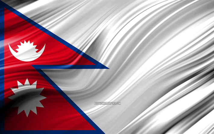 4k, Nepals flagga, Asiatiska l&#228;nder, 3D-v&#229;gor, Flaggan i Nepal, nationella symboler, Nepal 3D-flagga, konst, Asien, Nepal