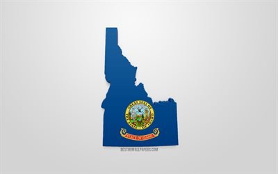 3d-flagga i Idaho, karta silhuetten av Idaho, AMERIKANSKA staten, 3d-konst, Idaho 3d-flagga, USA, Nordamerika, Idaho, geografi, Idaho 3d siluett