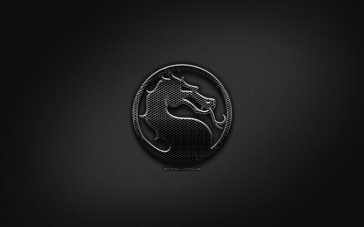 Mortal Kombat-svart logo, kreativa, metalln&#228;t bakgrund, Mortal Kombat logotyp, varum&#228;rken, Mortal kombat