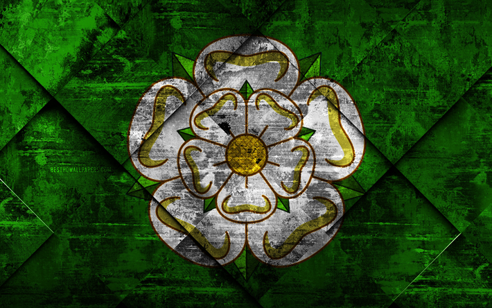 Flag of North Yorkshire, 4k, grunge art, rhombus grunge texture, Counties of England, North Yorkshire flag, England, national symbols, North Yorkshire, United Kingdom, creative art