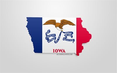 3d flag of Iowa, kart silhouette of Iowa, US state, 3d art, Ia 3d flag, USA, North America, Iowa, coğrafya, Ia 3d silhouette