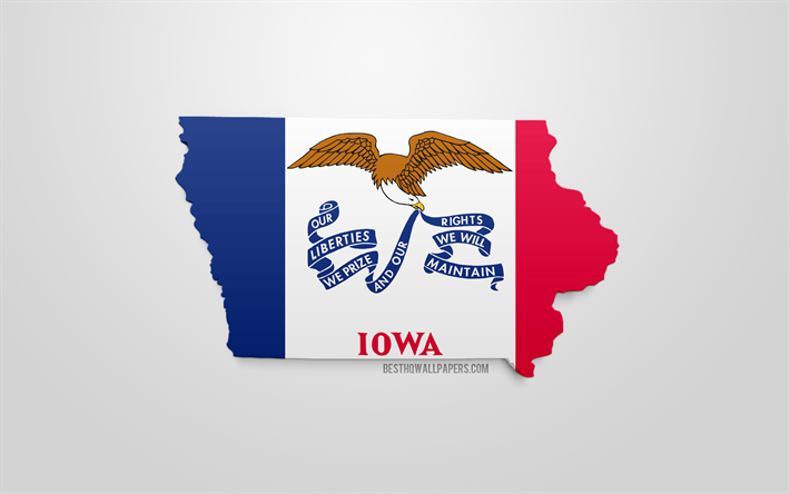3d flag of Iowa, tarjeta de silhouette of Iowa, US state, 3d art, iowa 3d flag, USA, North America, iowa, geography, iowa 3d silhouette