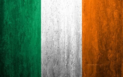 Flag of Ireland, 4k, stone background, grunge flag, Europe, Ireland flag, grunge art, national symbols, Ireland, stone texture