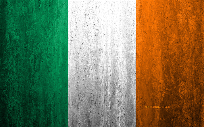 La bandera de Irlanda, 4k, piedra antecedentes, grunge bandera, Europa, Irlanda bandera de grunge de arte, los s&#237;mbolos nacionales, Irlanda, textura de piedra