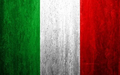 Flaggan i Italien, 4k, sten bakgrund, grunge flagga, Europa, Italienska flaggan, grunge konst, nationella symboler, Italien, sten struktur