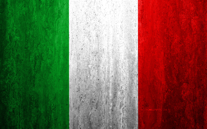 Flag of Italy, 4k, stone background, grunge flag, Europe, Italian flag, grunge art, national symbols, Italy, stone texture