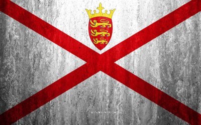 Flag of Jersey, 4k, stone background, grunge flag, Europe, Jersey flag, grunge art, national symbols, Jersey, stone texture