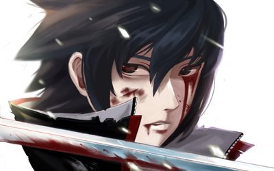 Sasuke Uchiha, close-up, personaggi di Naruto, spada, manga, grafica, Naruto, Sasuke