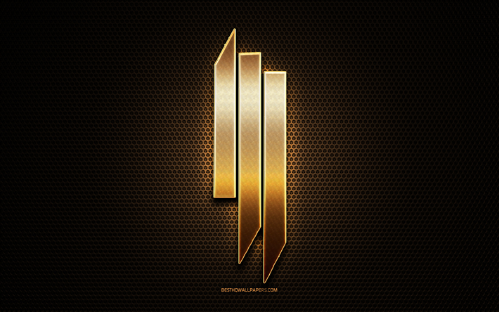 Skrillex logotipo de brillo, estrellas de la m&#250;sica, las superestrellas, creativo, rejilla de metal de fondo, Skrillex logotipo, marcas, Skrillex