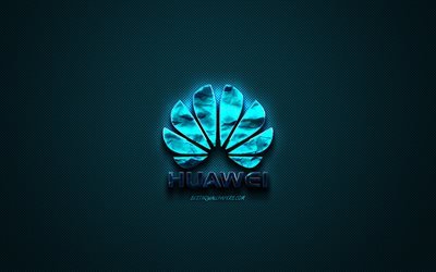 Huawei azul do logotipo, criativo azul de arte, Huawei emblema, fundo azul escuro, Huawei, logo, marcas