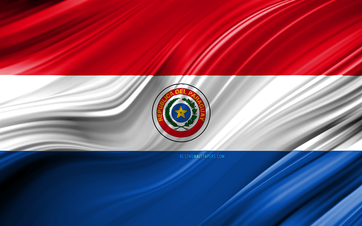 4k, il Paraguay, bandiera, paesi del Sud america, 3D onde, Bandiera del Paraguay, simboli nazionali, il Paraguay 3D, arte, America del Sud, Paraguay