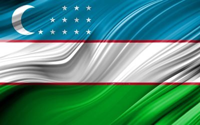 4k, Uzbekiska flagga, Asiatiska l&#228;nder, 3D-v&#229;gor, Flaggan i Uzbekistan, nationella symboler, Uzbekistan 3D-flagga, konst, Asien, Uzbekistan