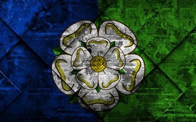 Bandera de East Riding de Yorkshire, 4k, grunge arte, rombo grunge textura, los Condados de Inglaterra, East Riding de Yorkshire bandera, Inglaterra, los s&#237;mbolos nacionales, East Riding de Yorkshire, Reino Unido, arte creativo