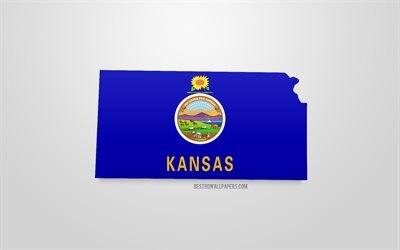 &quot;3d bandiera del Kansas, la mappa per silhouette del Kansas, stato degli stati UNITI, 3d arte, Kansas 3d, bandiera, stati UNITI, Nord America, Kansas, geografia, Kansas silhouette 3d